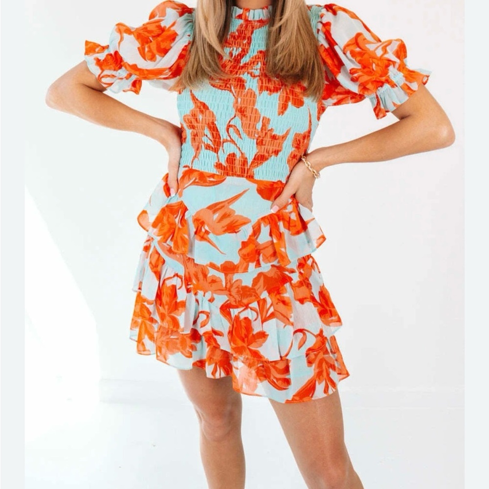 Olivaceous Vibrant Orange and Blue Mini Dress